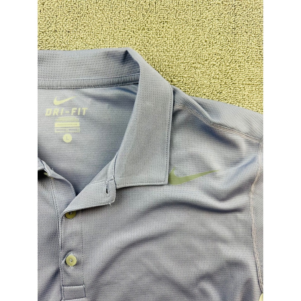 Nike Dri-Fit Polo Shirt L Blue Colorblock Athletic Short Sleeve Golf Sporty - Picture 7 of 13